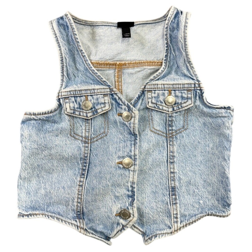 Art Class Girls Light Wash Denim Vest Cropped Button Front Size L 10/12